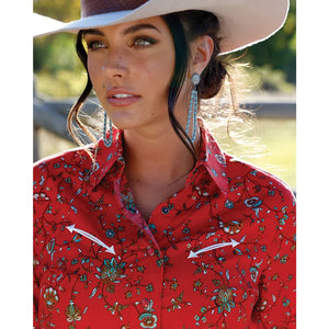 Women's Red Long Sleeve Western Snap Shirt - Cruel Girl
