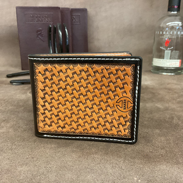 Hamley Bi-Fold Full Basket Weave with Black Border Wallet- Hamley Saddle Shop