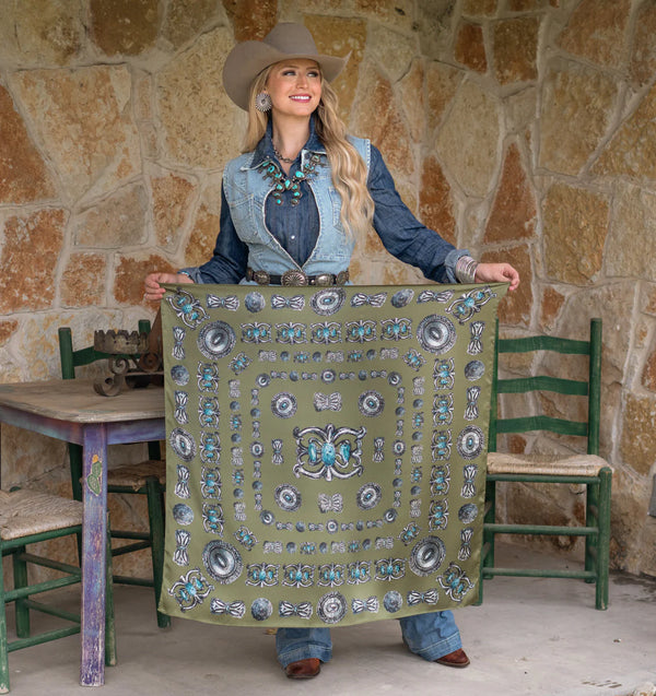 Turquoise & Conchos Scarf  - Fringe Scarves