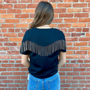 Women's Chain Fringe Tee - Rock & Roll Demin