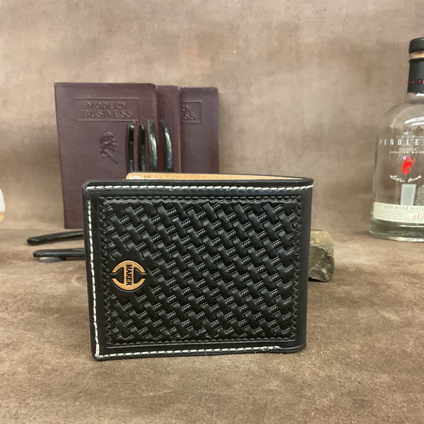 Hamley's Bi-Fold Hand Carve and  Basket Weave Wallet - Hamley Saddle Shop