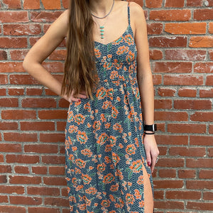 Women's Floral Print Midi Dress Navy - Rock & Roll Demin