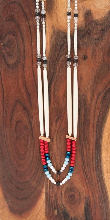 Glass Bead and Bone Necklace - Ellamae Looney