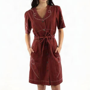 Embroidered Button Front Dress - Scully