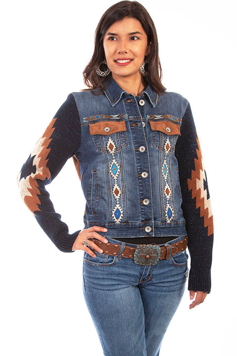 Aztec Embroidered Denim Jacket - Scully