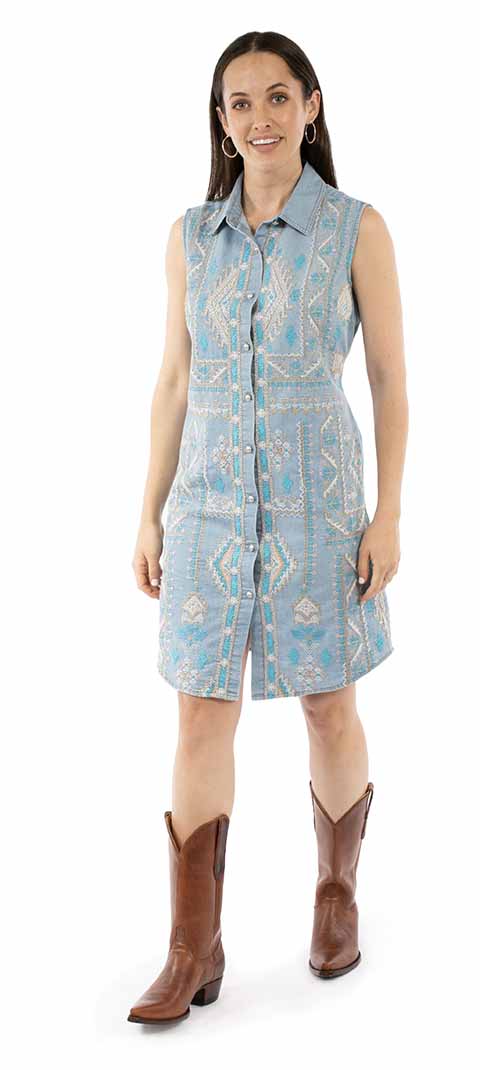 Women's Button Front Embroidered Dress - Scully