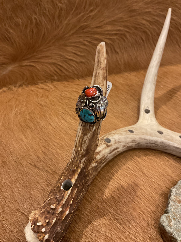 Navajo Turquoise/Coral Ring - AAIA Inc.