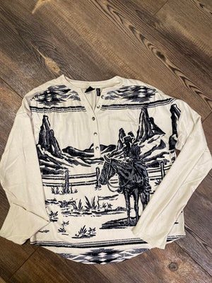 Women's Western Graphic Henley Top - Cruel