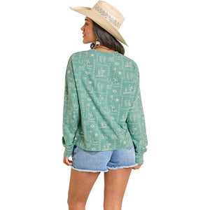 Women's Conversational Print Pullover - Rock & Roll Denim