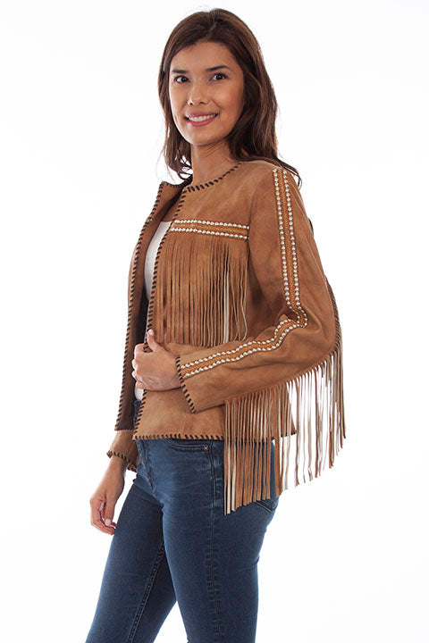 Women's Leather Fringe and Stud Jacket - Scully