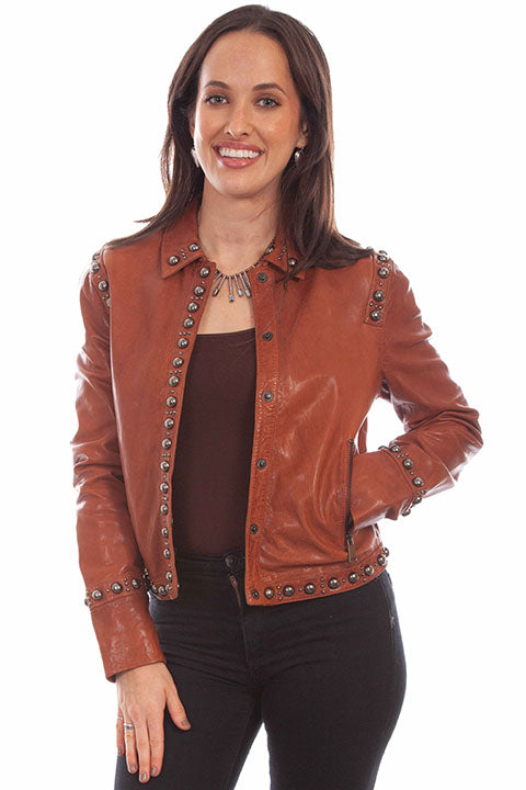 Women's Leather Studded Jacket - Scully