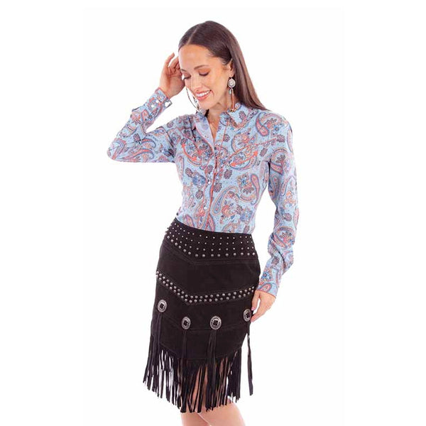 Suede Black Fringe Skirt - Scully