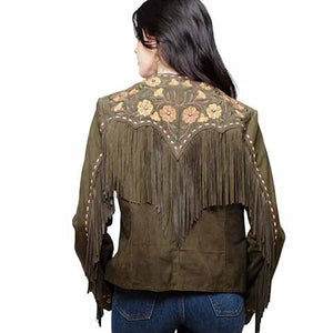 Women's Embroidered Fringe Suede Jacket  - Scully