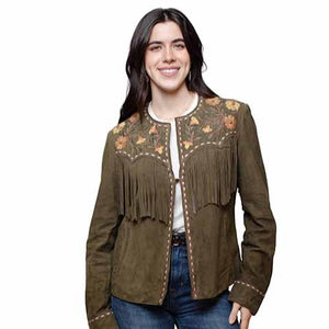Women's Embroidered Fringe Suede Jacket  - Scully