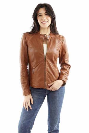 Women’s Embellished Shoulder Leather Jacket - Scully