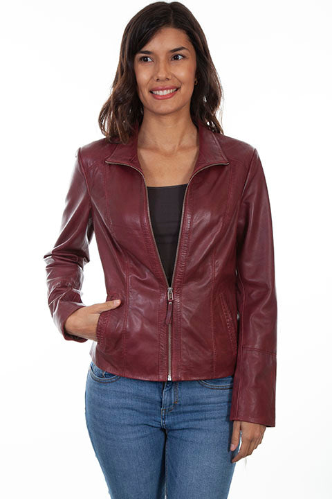 Women's Merlot Zip Leather Jacket - Scully