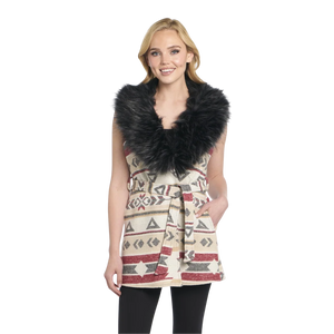 Women's Navajo Tie w/Faux Fur Collar Vest - Cripple Creek