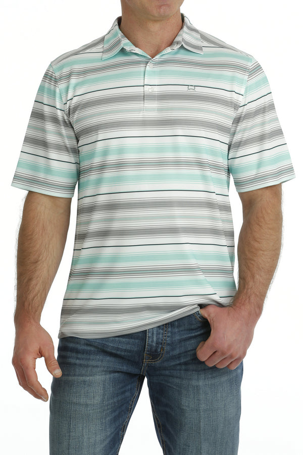 ARENA FLEX POLO TEAL STRIPE POLO - CINCH