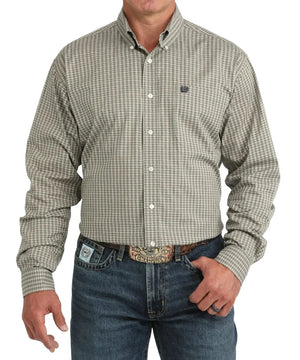 Men's Olive Plaid Classic Fit Button Down Shirt - Cinch