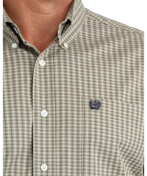 Men's Olive Plaid Classic Fit Button Down Shirt - Cinch
