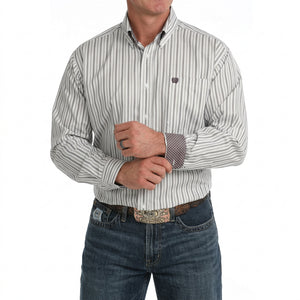 Men's Grey L/S Stripe Shirt - Cinch