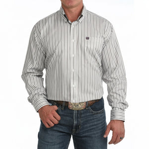 Men's Grey L/S Stripe Shirt - Cinch
