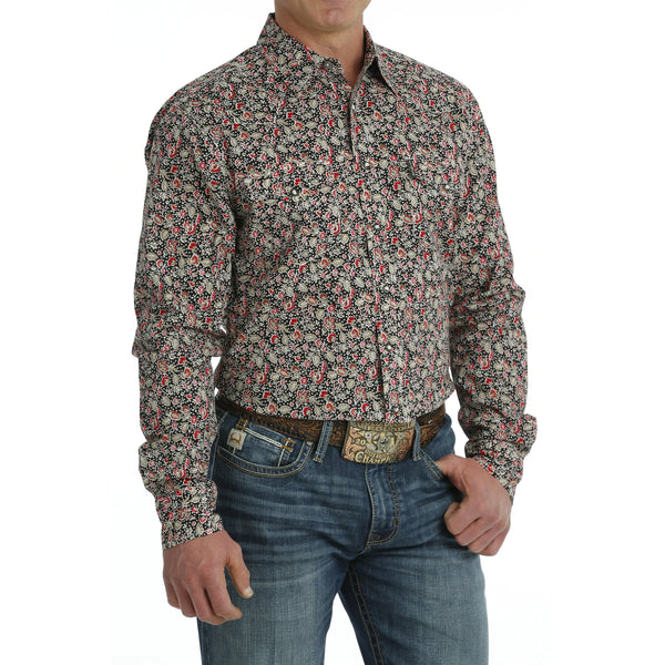 Men's Black Floral Button Down Shirt - Cinch