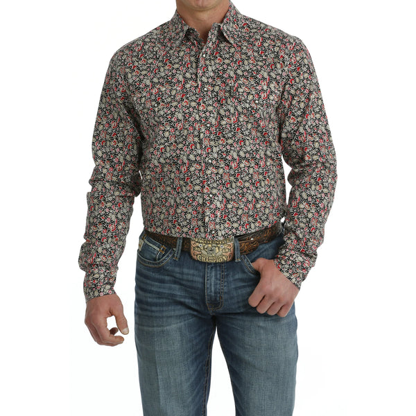 Men's Black Floral Button Down Shirt - Cinch