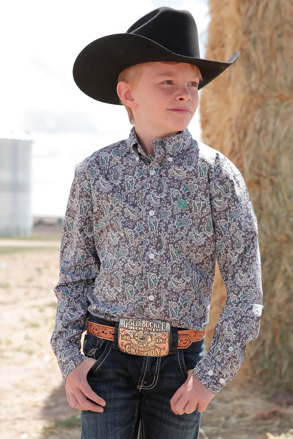 Boy's Long-Sleeve Match Dad Western Shirt - Cinch