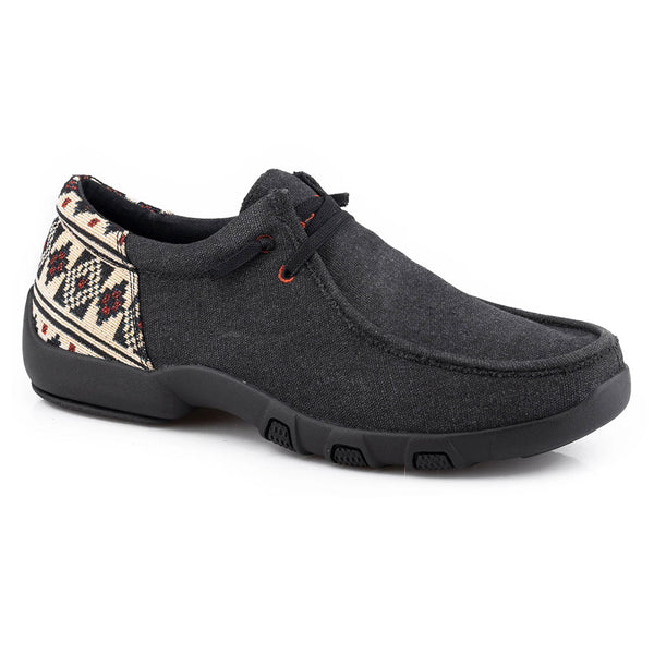 Men's Black Canvas Shoes With Aztec Heel - Roper