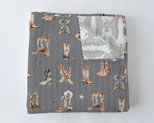 Thunderbird Boots Neutral Charcoal Quilt King - Ida Mae Home