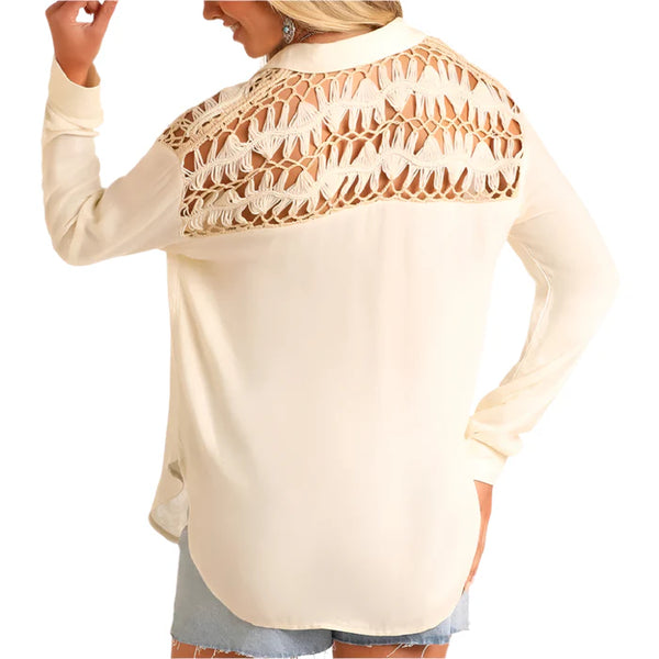 Women's Crochet Yoke Shirt - Rock & Roll Demin