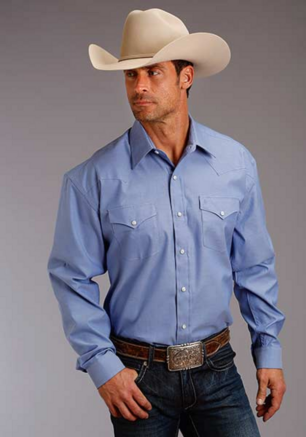 Front of Stetson Pinpoint Blue Oxford Shirt