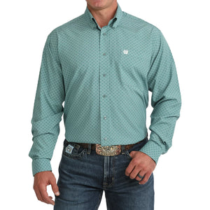 Men's Blue Arenaflex Printed Button Down Shirt - Cinch