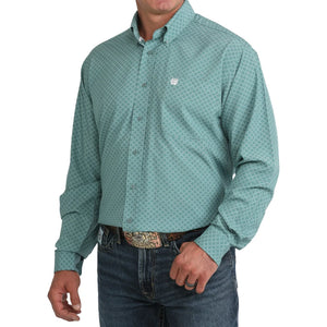 Men's Blue Arenaflex Printed Button Down Shirt - Cinch