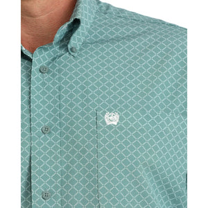 Men's Blue Arenaflex Printed Button Down Shirt - Cinch