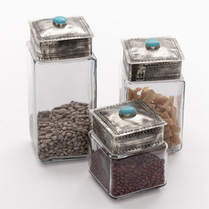 Glass Canister with Silver & Turquoise - J. Alexander