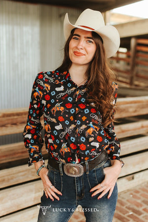Western Printed Ruffle Collar Shirt - Lucky & Blessed
