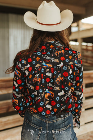 Western Printed Ruffle Collar Shirt - Lucky & Blessed