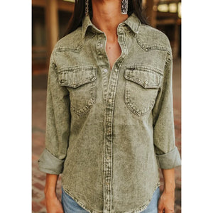 Women's Denim Shirt - Lucky & Blessed