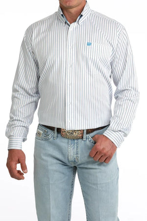 Men's White Stripe Long Sleeve Shirt - Cinch