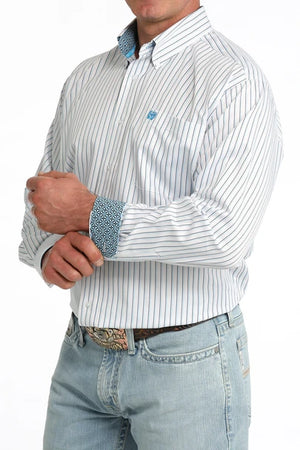 Men's White Stripe Long Sleeve Shirt - Cinch