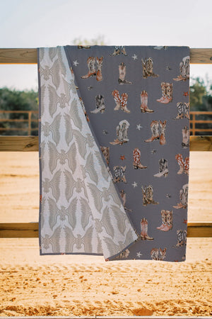 Thunderbird Boots Neutral Charcoal Quilt King - Ida Mae Home