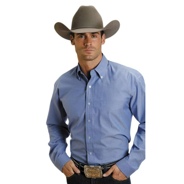 Men's Blue Solid Oxford Pinpoint Shirt - Stetson