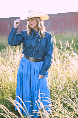 The Loretta Denim Bow Blouse - Cotton & Rye