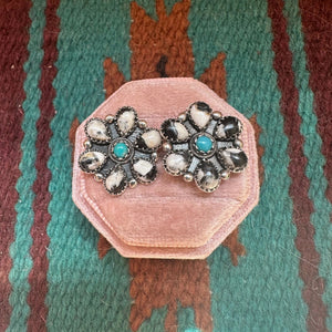 White Buffalo with Turquoise Post Earrings - Nizhoni Traders LLC