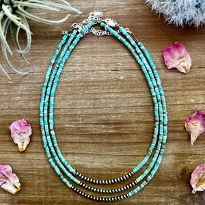 Sterling Silver Pearls Choker with Magnesite Turquoise  - The Bijoux Fab