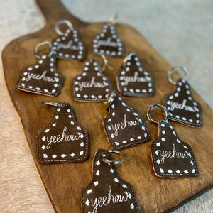 Yeehaw Cowhide & Leather Keychain - Western Linens