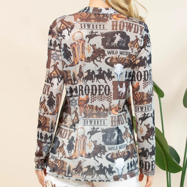 Women's Western Rodeo Semi Sheer Top - Avery