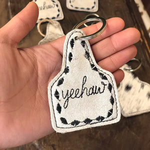 Yeehaw Cowhide & Leather Keychain - Western Linens